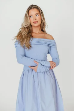 Sale Worth Collective Francis Long Sleeve Off-Shoulder Midi Dress in Blue