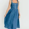 Clearance Worth Collective Frankie 100% Cotton Bustier Midi Dress in Denim