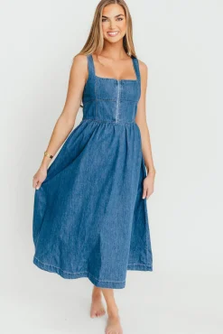 Clearance Worth Collective Frankie 100% Cotton Bustier Midi Dress in Denim