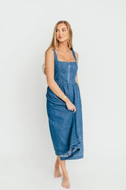 Clearance Worth Collective Frankie 100% Cotton Bustier Midi Dress in Denim