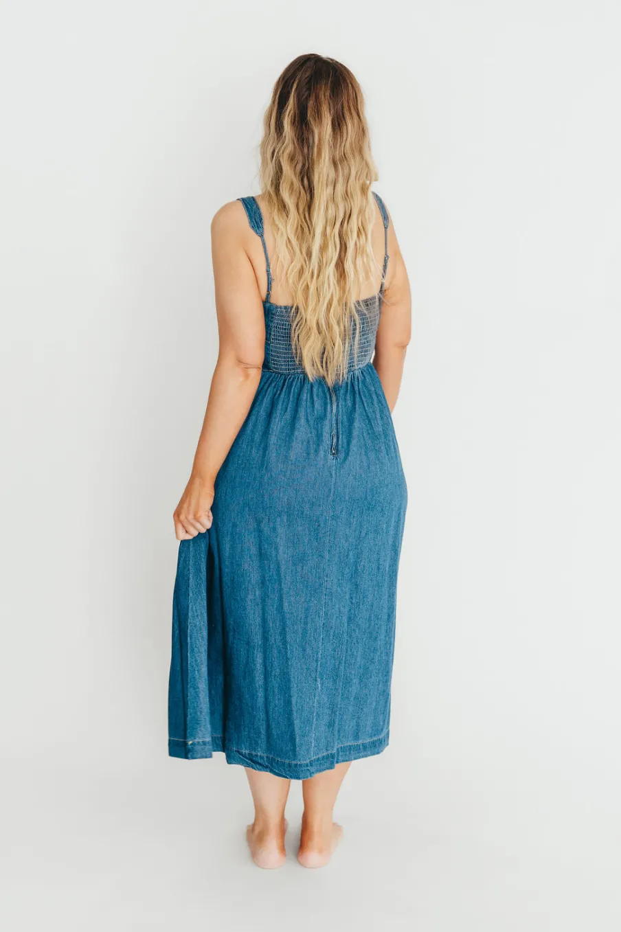 Clearance Worth Collective Frankie 100% Cotton Bustier Midi Dress in Denim