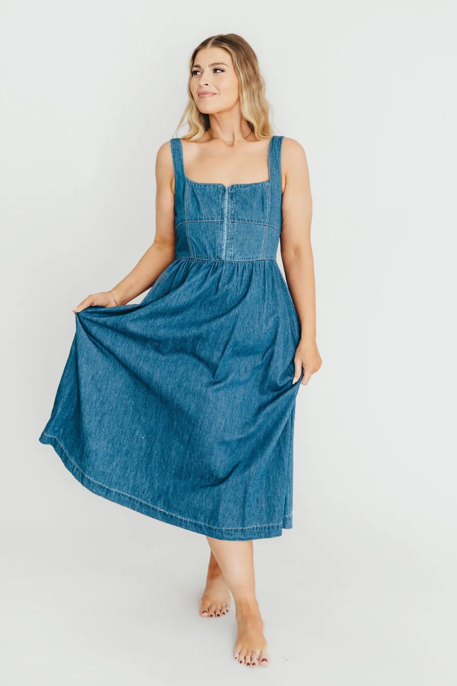Clearance Worth Collective Frankie 100% Cotton Bustier Midi Dress in Denim