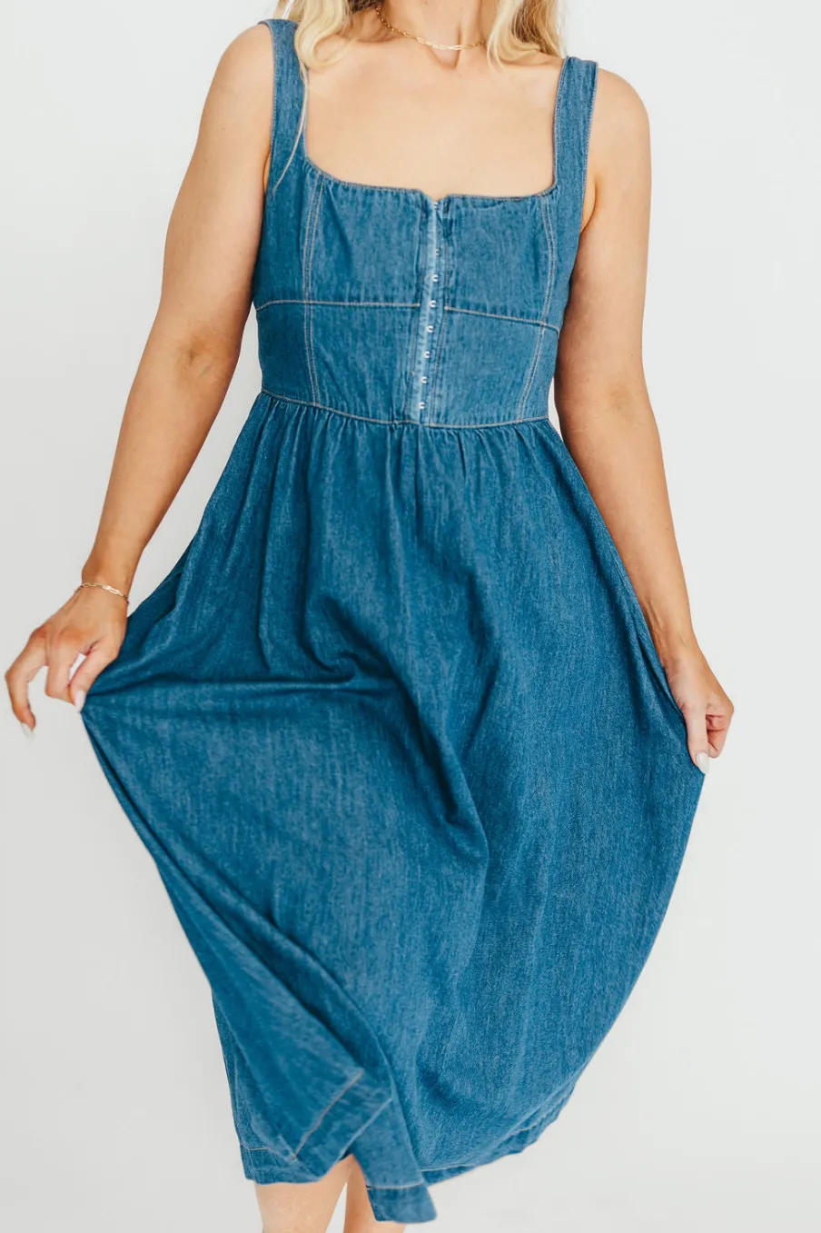 Clearance Worth Collective Frankie 100% Cotton Bustier Midi Dress in Denim