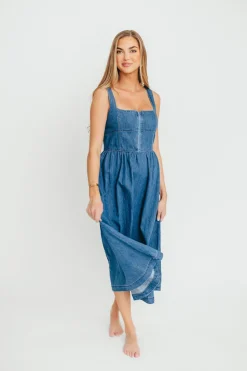 Clearance Worth Collective Frankie 100% Cotton Bustier Midi Dress in Denim