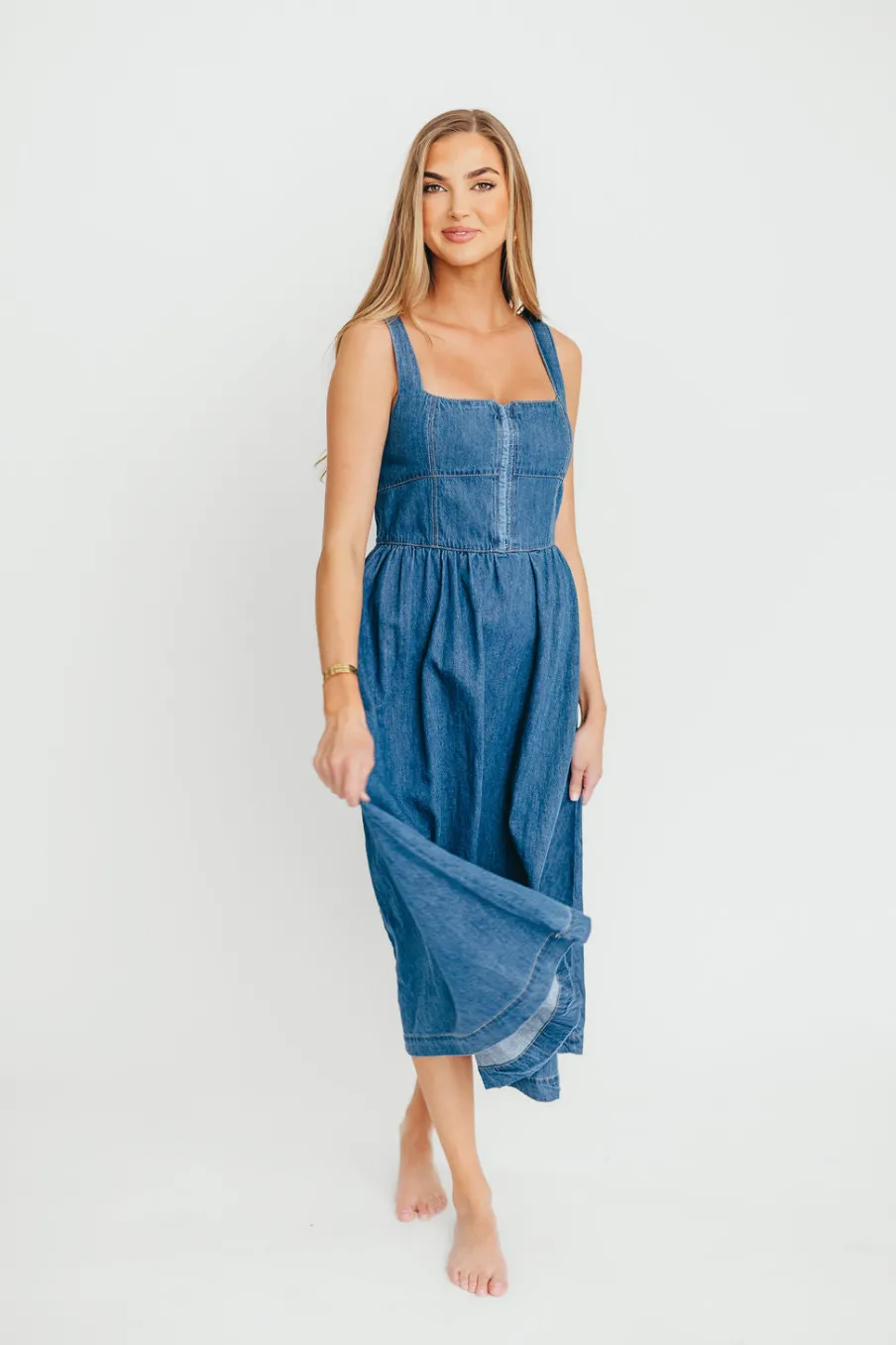 Clearance Worth Collective Frankie 100% Cotton Bustier Midi Dress in Denim