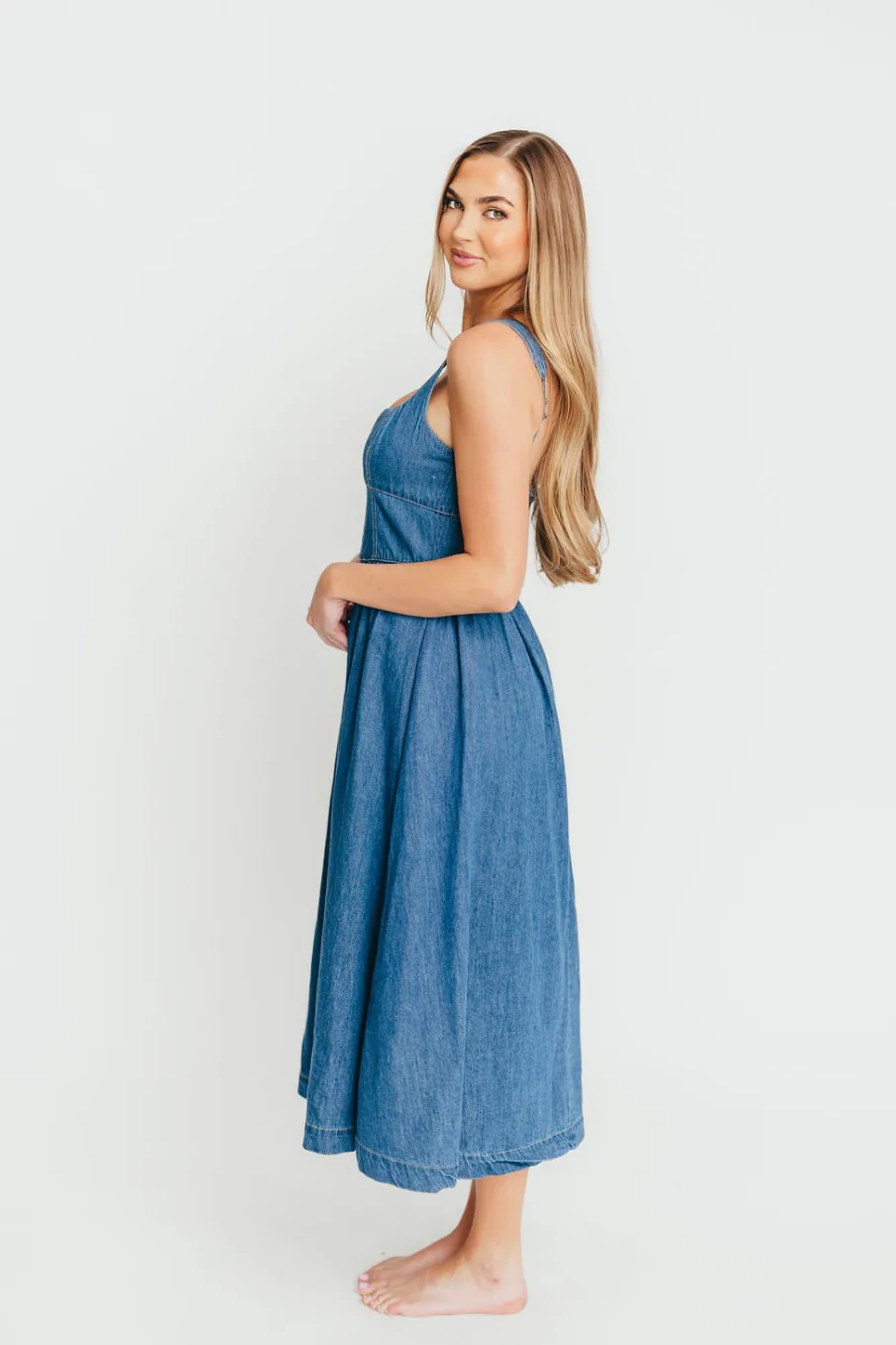 Clearance Worth Collective Frankie 100% Cotton Bustier Midi Dress in Denim