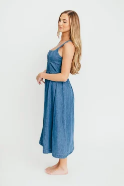 Clearance Worth Collective Frankie 100% Cotton Bustier Midi Dress in Denim