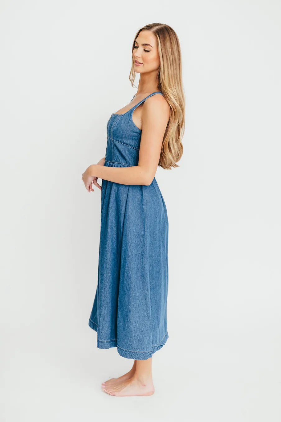 Clearance Worth Collective Frankie 100% Cotton Bustier Midi Dress in Denim