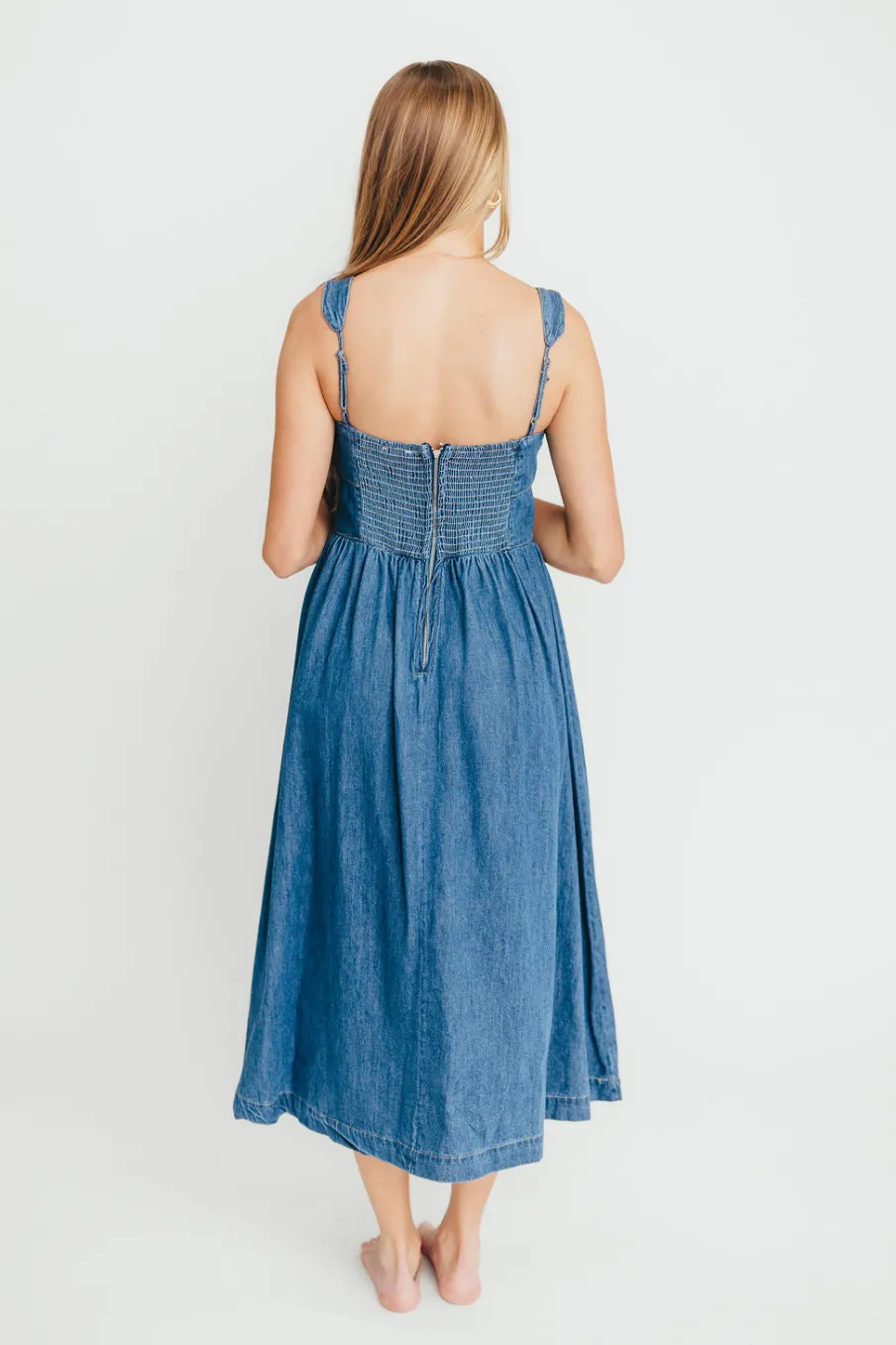 Clearance Worth Collective Frankie 100% Cotton Bustier Midi Dress in Denim