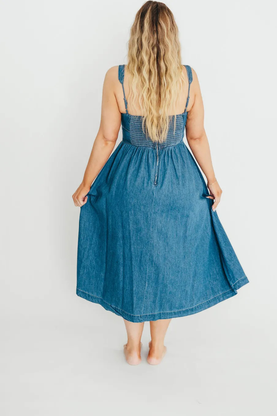Clearance Worth Collective Frankie 100% Cotton Bustier Midi Dress in Denim