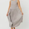 Best Worth Collective Frannie 100% Cotton Gingham Midi Dress in Ash