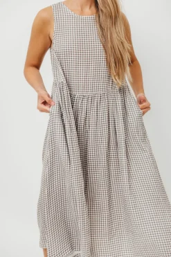 Best Worth Collective Frannie 100% Cotton Gingham Midi Dress in Ash