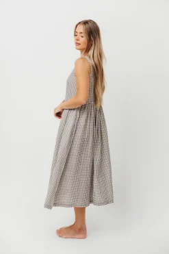 Best Worth Collective Frannie 100% Cotton Gingham Midi Dress in Ash