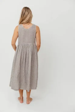 Best Worth Collective Frannie 100% Cotton Gingham Midi Dress in Ash