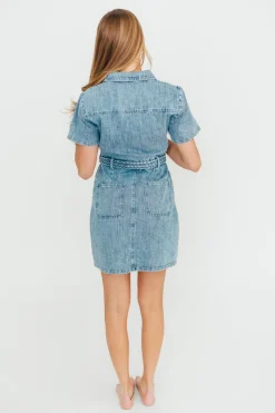 New Worth Collective Gabriella Belted Button Down Mini Denim Dress
