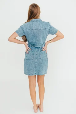 New Worth Collective Gabriella Belted Button Down Mini Denim Dress