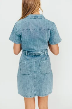 New Worth Collective Gabriella Belted Button Down Mini Denim Dress