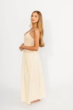 Discount Worth Collective Gaby V-Neck Mixed Media Maxi Dress in Cream