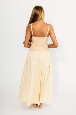 Discount Worth Collective Gaby V-Neck Mixed Media Maxi Dress in Cream