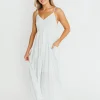 Online Worth Collective Genesis Stripe Midi Dress in White/Blue