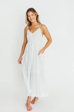 Online Worth Collective Genesis Stripe Midi Dress in White/Blue