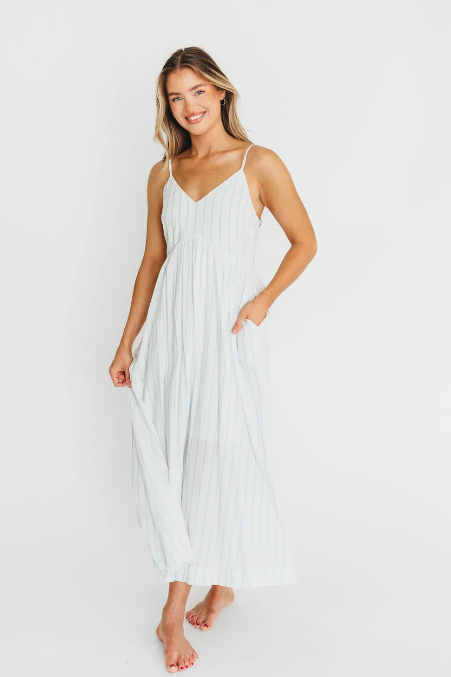 Online Worth Collective Genesis Stripe Midi Dress in White/Blue