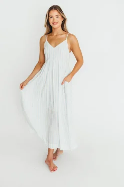 Online Worth Collective Genesis Stripe Midi Dress in White/Blue