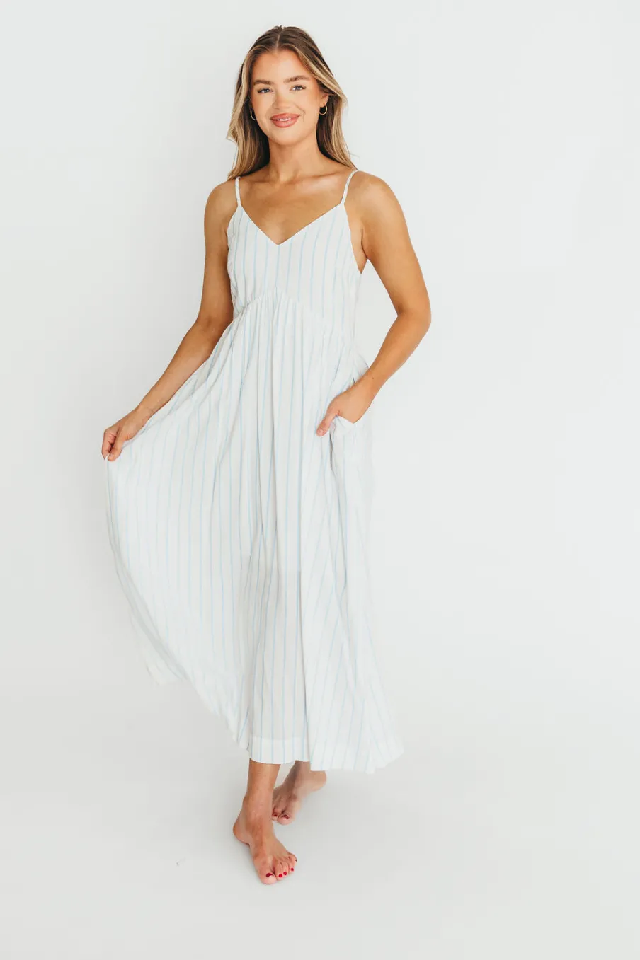 Online Worth Collective Genesis Stripe Midi Dress in White/Blue
