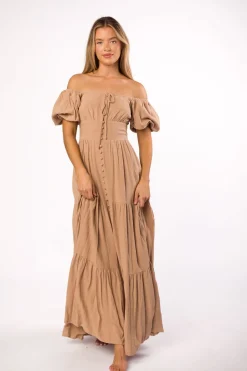 Discount Worth Collective Genevieve Tiered Maxi Dress in Latte