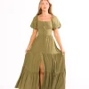 Fashion Worth Collective Genevieve Tiered Maxi Dress in Olive