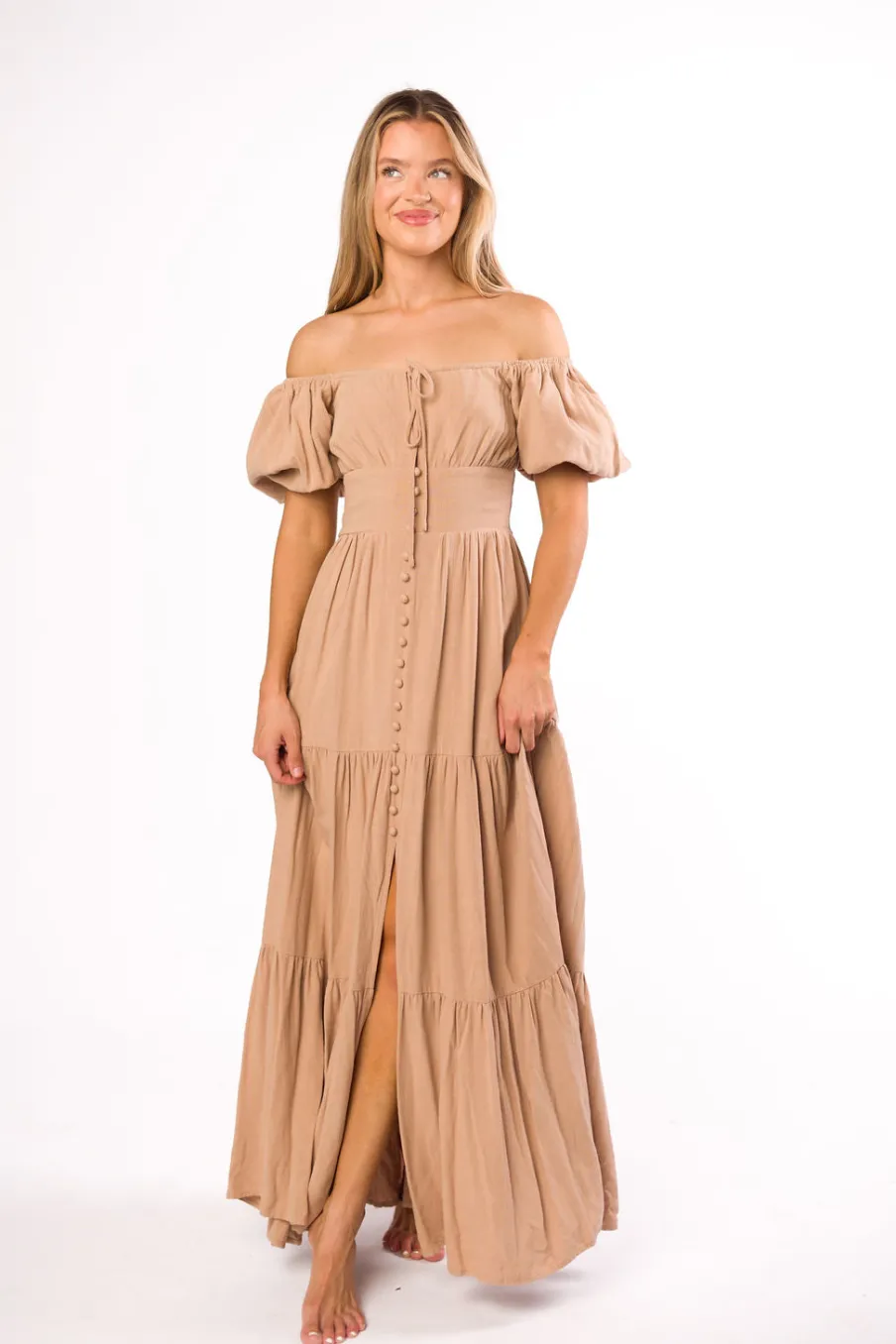 Discount Worth Collective Genevieve Tiered Maxi Dress in Latte