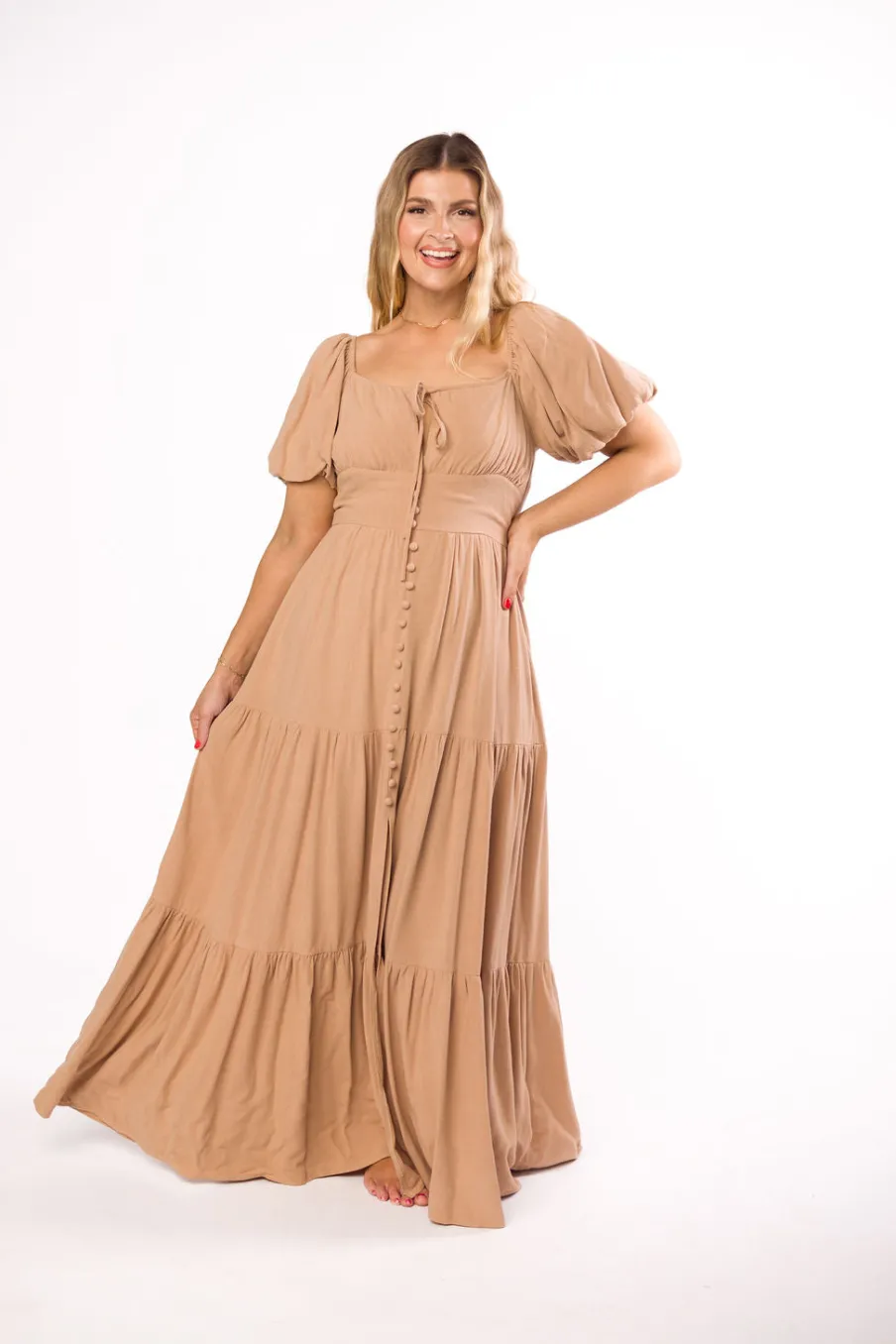 Discount Worth Collective Genevieve Tiered Maxi Dress in Latte