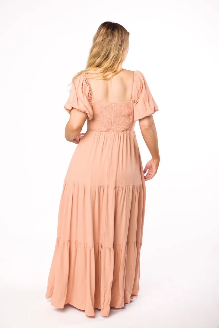 Hot Worth Collective Genevieve Tiered Maxi Dress in Peach Clay