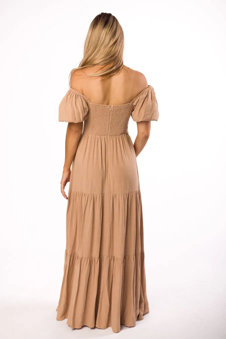 Discount Worth Collective Genevieve Tiered Maxi Dress in Latte