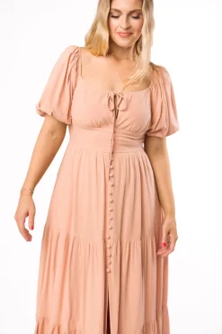 Hot Worth Collective Genevieve Tiered Maxi Dress in Peach Clay