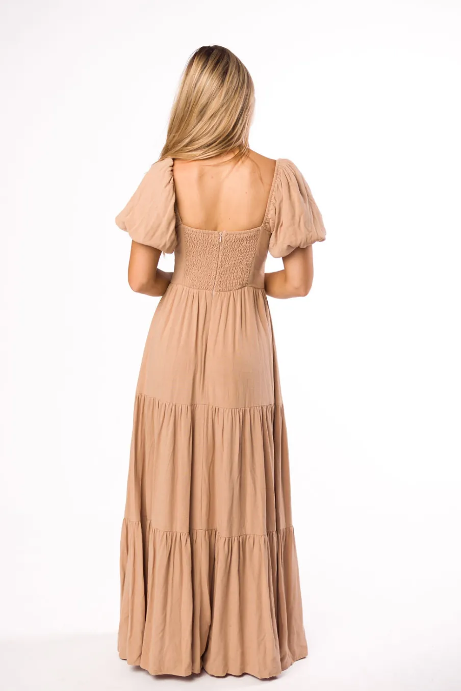 Discount Worth Collective Genevieve Tiered Maxi Dress in Latte