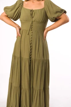 Fashion Worth Collective Genevieve Tiered Maxi Dress in Olive