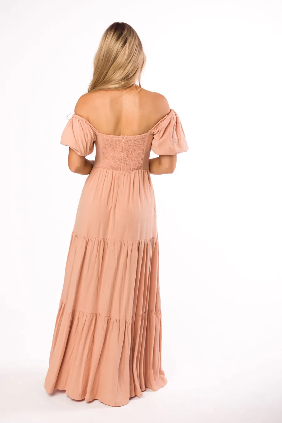 Hot Worth Collective Genevieve Tiered Maxi Dress in Peach Clay