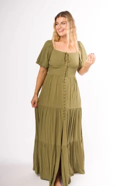 Fashion Worth Collective Genevieve Tiered Maxi Dress in Olive