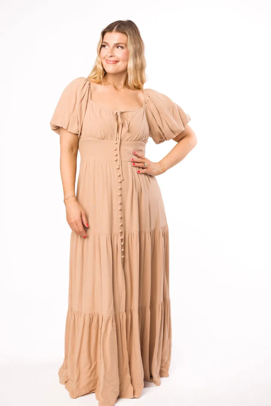 Discount Worth Collective Genevieve Tiered Maxi Dress in Latte