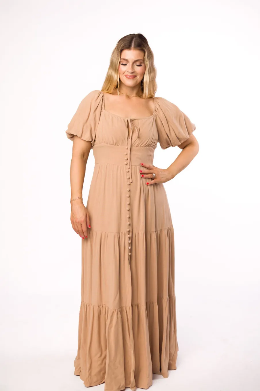 Discount Worth Collective Genevieve Tiered Maxi Dress in Latte