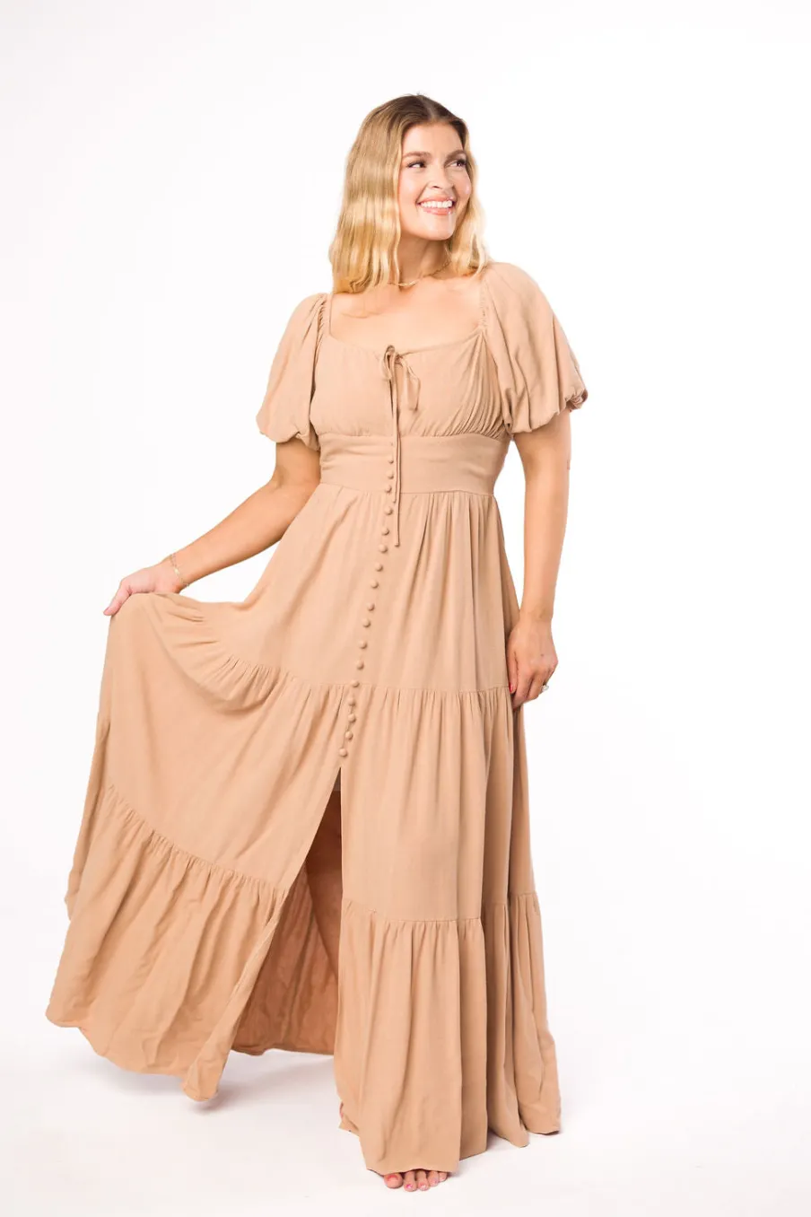 Discount Worth Collective Genevieve Tiered Maxi Dress in Latte