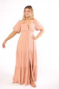 Hot Worth Collective Genevieve Tiered Maxi Dress in Peach Clay