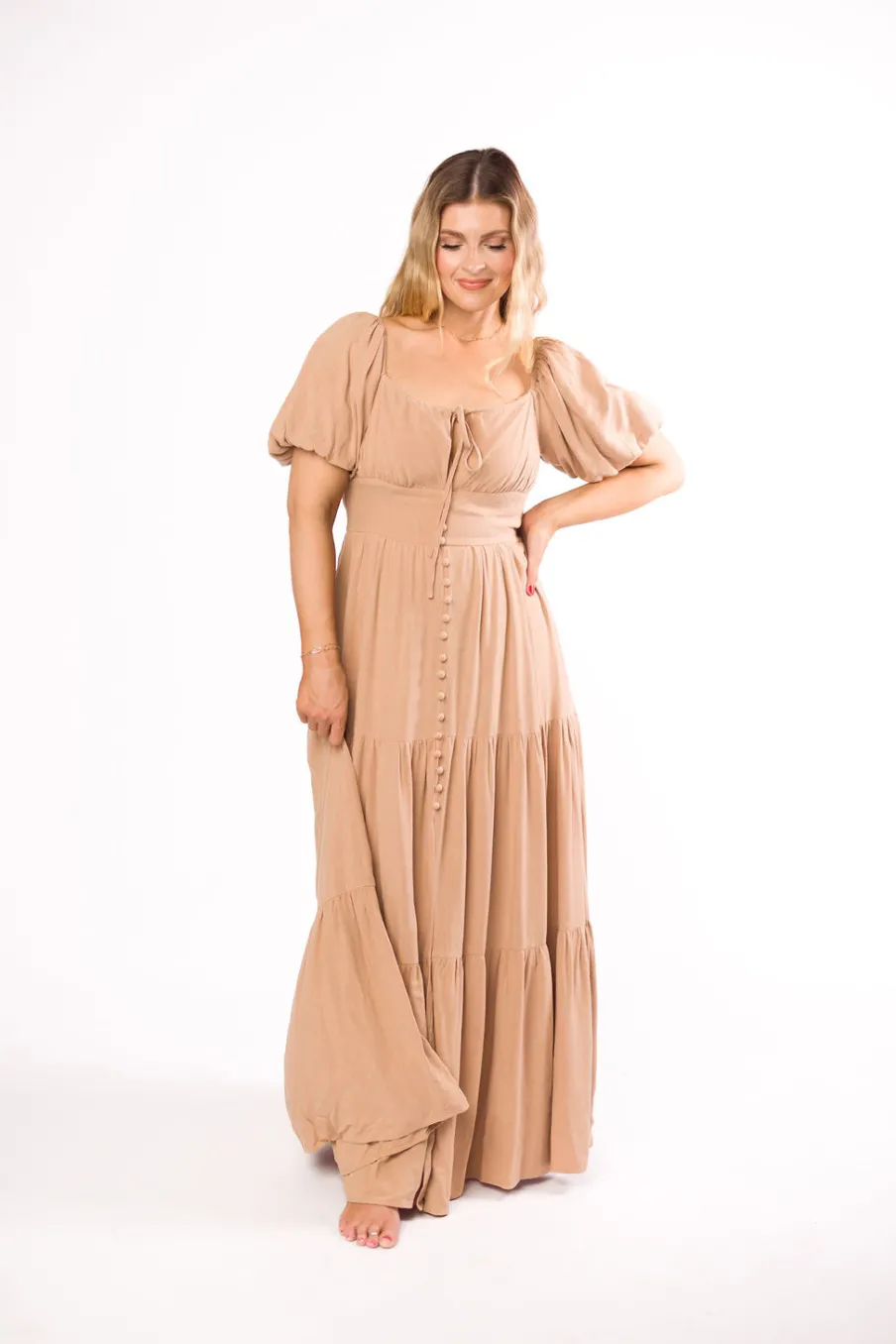 Discount Worth Collective Genevieve Tiered Maxi Dress in Latte