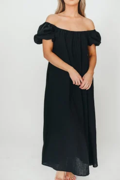 Discount Worth Collective Genoa 100% Linen Maxi Dress in Black - Bump Friendly