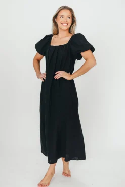 Discount Worth Collective Genoa 100% Linen Maxi Dress in Black - Bump Friendly