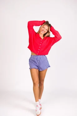 Fashion Worth Collective Georgia Gingham Ruffle Hem Shorts in Blue
