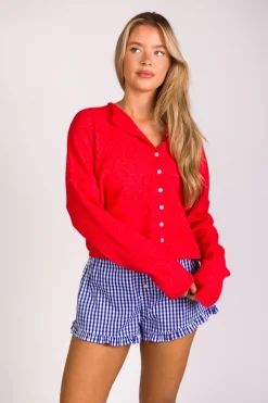 Fashion Worth Collective Georgia Gingham Ruffle Hem Shorts in Blue