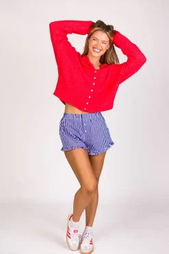 Fashion Worth Collective Georgia Gingham Ruffle Hem Shorts in Blue