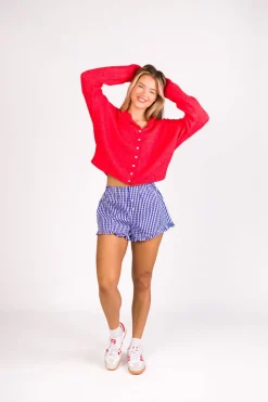 Fashion Worth Collective Georgia Gingham Ruffle Hem Shorts in Blue